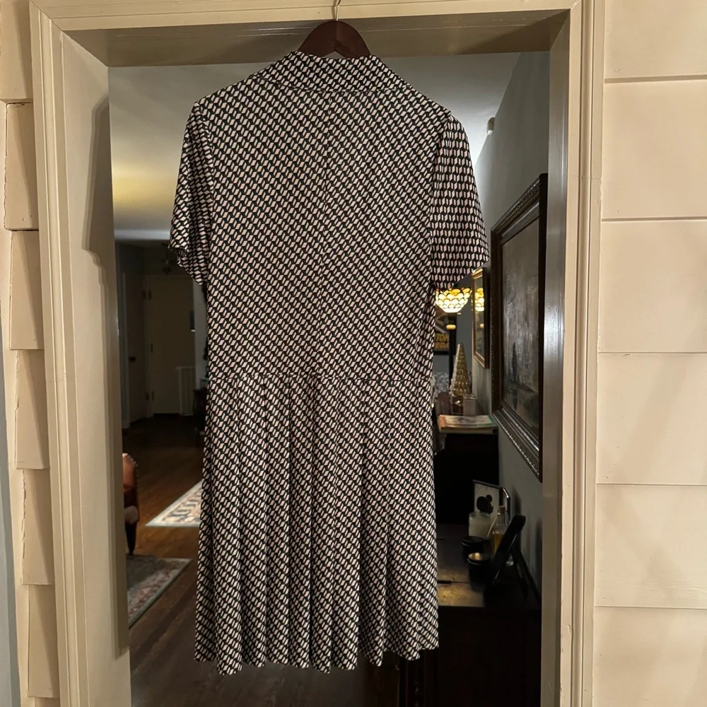 Tory Burch Green and White Printed Short-Sleeve Shirt Dress